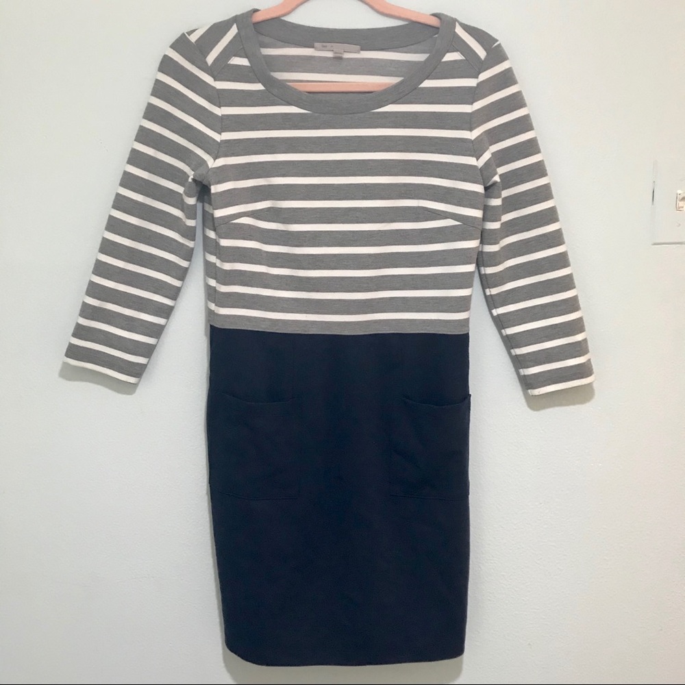 Gap striped sweater pocket dress xs gray/white
